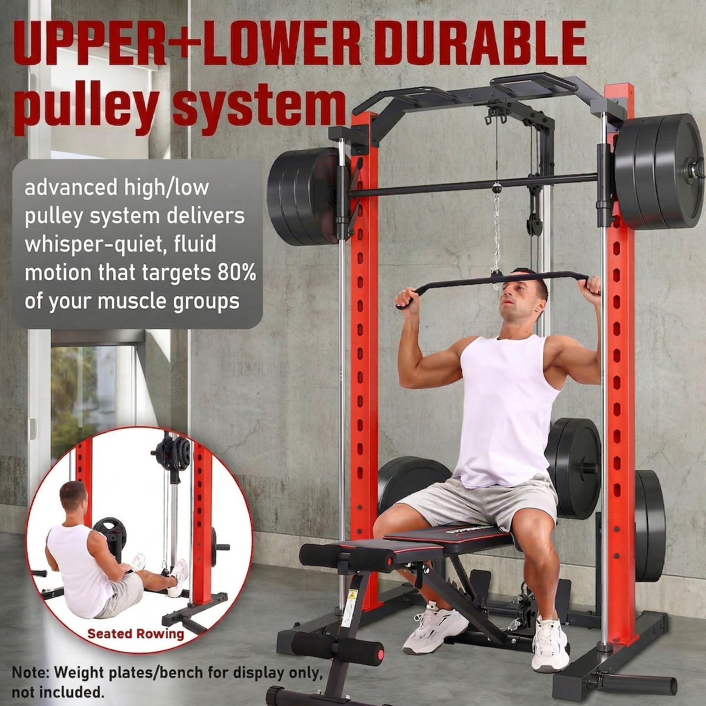OPPSDECOR All-in-One Adjustable Smith Machine with LAT-Pull Down System Multi-Function Power Cage for Home Gym Cable Crossover Squat Rack of Workout Machine Training Equipment with Attachments