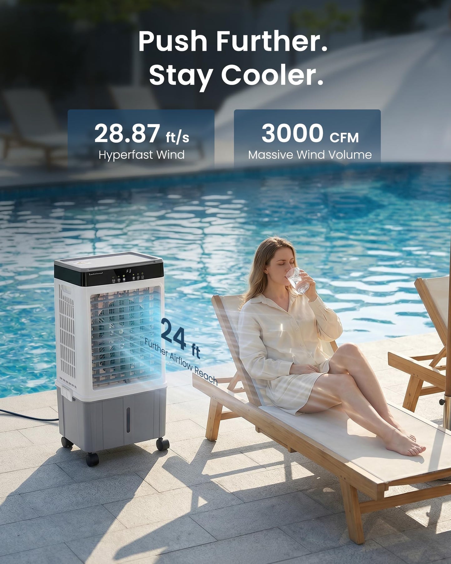 Air Choice Swamp Cooler, 3000CFM 31" Evaporative Air Cooler, 5.5Gal Removable Tank & 4 Ice Box, 120° Oscillation, 3 Speeds, Remote, 12H Timer, 3-in-1 Air Cooling Fan for Outdoor, Office, Bedroom, Grey