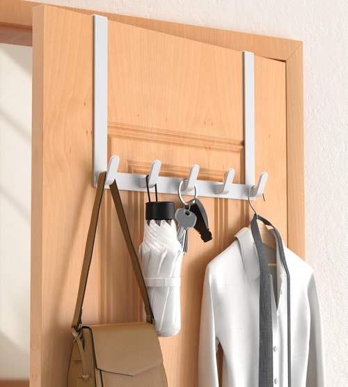 CHAUNCEY HOME Long Over The Door Hooks with 15.75-inch Arms for Easier Access by Women, Heavy Duty Door Hanger for Winter Coat, L16U, Fits Standard 1 3/8'' Doors, Towel Racks Organization, White
