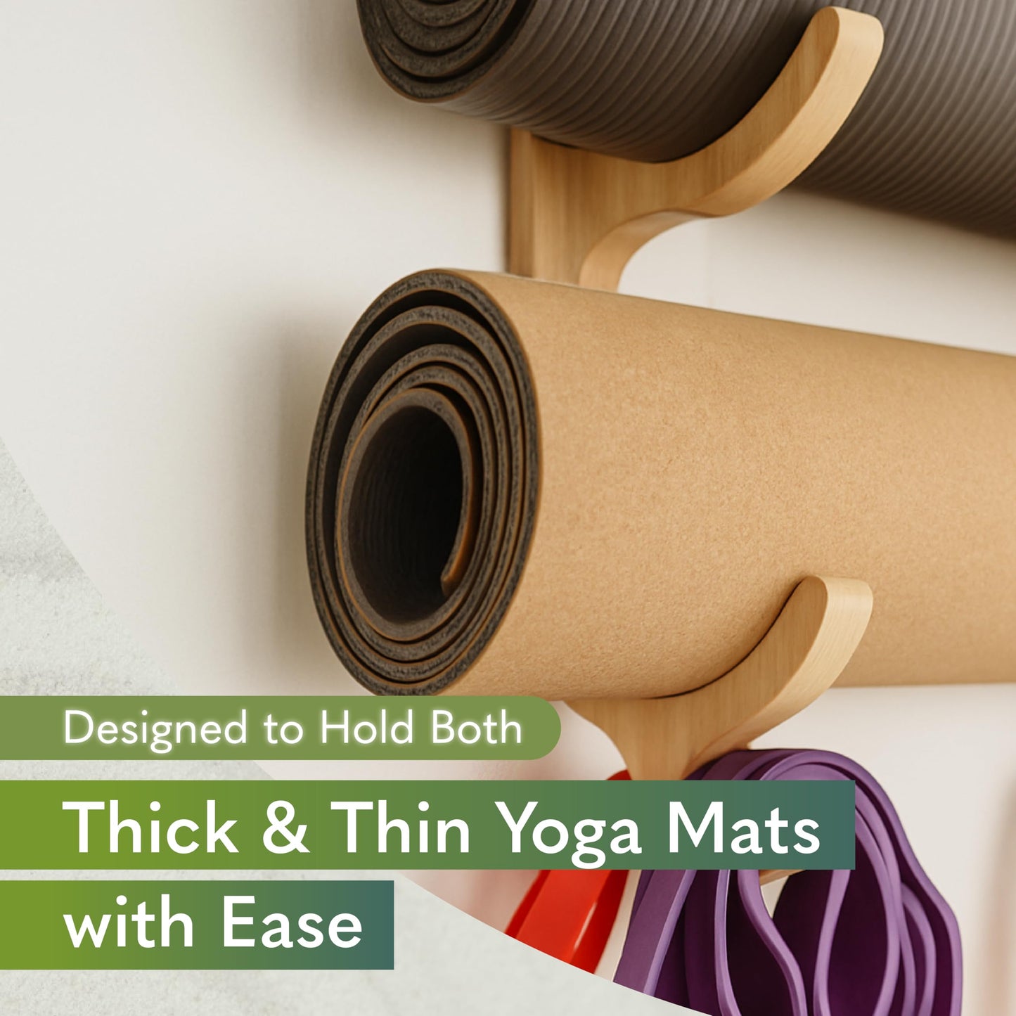 Tapeera Wooden Yoga Mat Holder Wall Mount - Yoga Mat Storage Rack - Home Gym Equipment Storage & Organizer - Resistance Band Wall Mount - Home Gym Accessories Wall Rack - Workout Storage Organizer