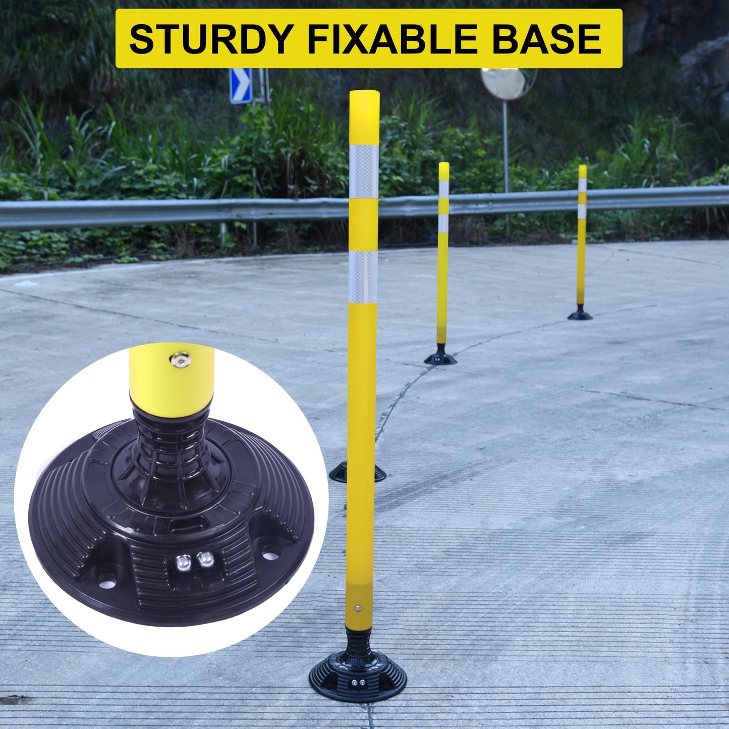 OrangeStar 8 Pack Delineator Post 48" Yellow Traffic Delineator Cones with Fixable Base for Road Safety, Parking Lots