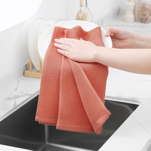 Homaxy 100% Cotton Waffle Weave Dish Towels - Ultra Soft & Absorbent, Quick Drying | 13 x 28 Inches, 8-Pack, Coral