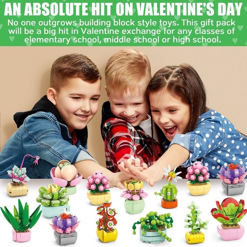 24PCS Flowers Succulents Building Blocks Easter Gifts for Kids Party Favors Goodie Bag Stuffers Classroom Prizes Prefilled Easter Basket Treasure Box Toy Birthday Return Gifts for Boys Girls Ages 6+