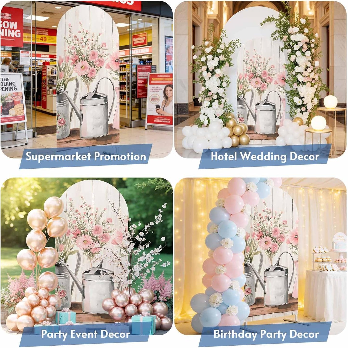 Jnbasdffb 7.2 Pink Spring Floral Wedding Arch Cover, Stretchy Spandex Arch Backdrop Stand Covers FT, Modern Oil Painted