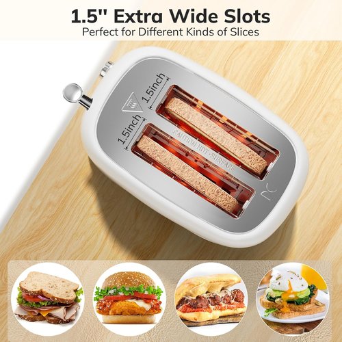 Keenstone 2-Slice Retro Stainless Steel Toaster - 6 Browning Levels, Reheat & Defrost, White