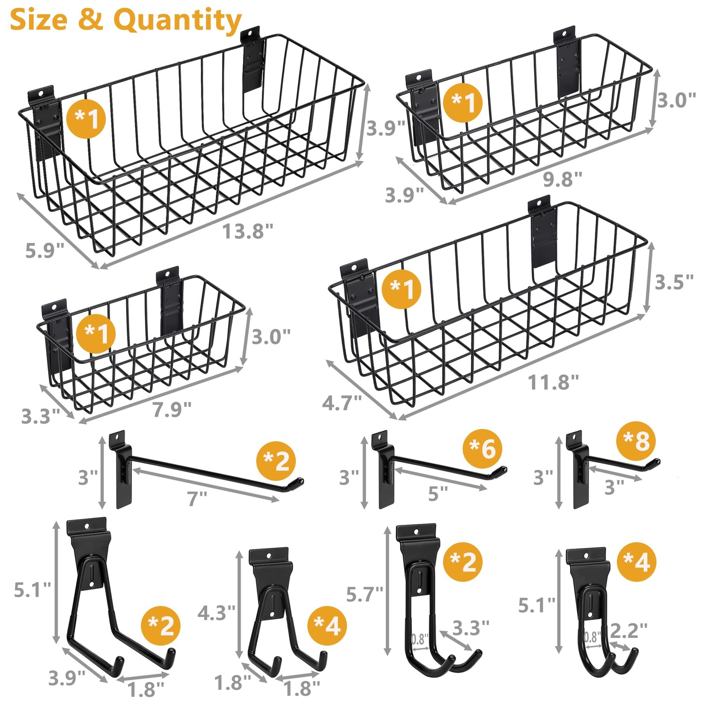 MENEONE Heavy-Duty Slatwall Baskets and Hooks - Slatwall Accessories for Standard Slatwall Panels | Ideal for Organizing Garages and Workshops