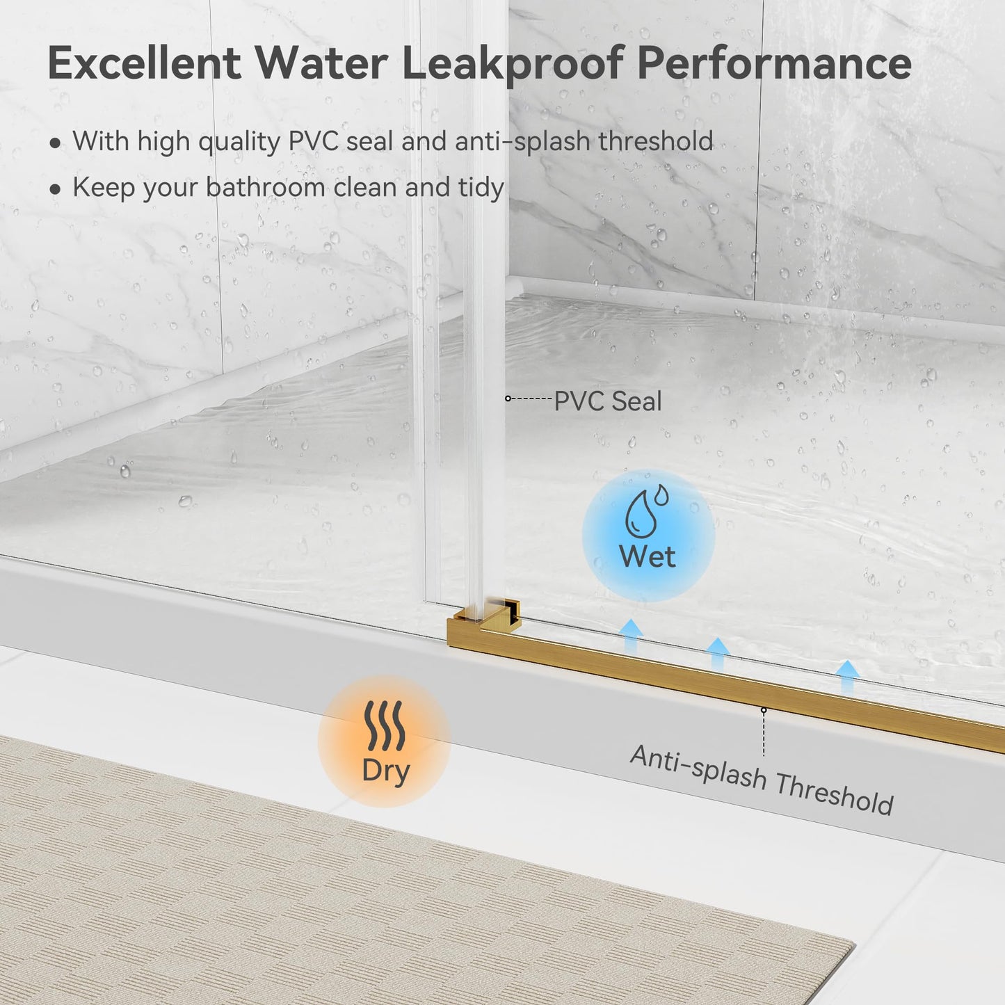 Frameless Single Sliding Shower Door 57"-61"x79", 3/8" Tempered Glass with Easy-Clean Coating, Adjustable Width for Walk-in Shower, Includes Towel Bar & Stainless Steel Hardware