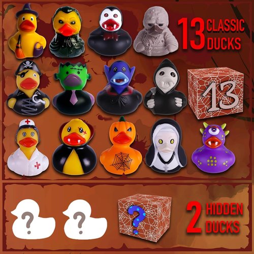 Intever Advent Calendar 2025 - Horror Rubber Duckies - 13 Days of Spooky Fun with 2 Hidden Figures | Collectible Christmas Decor