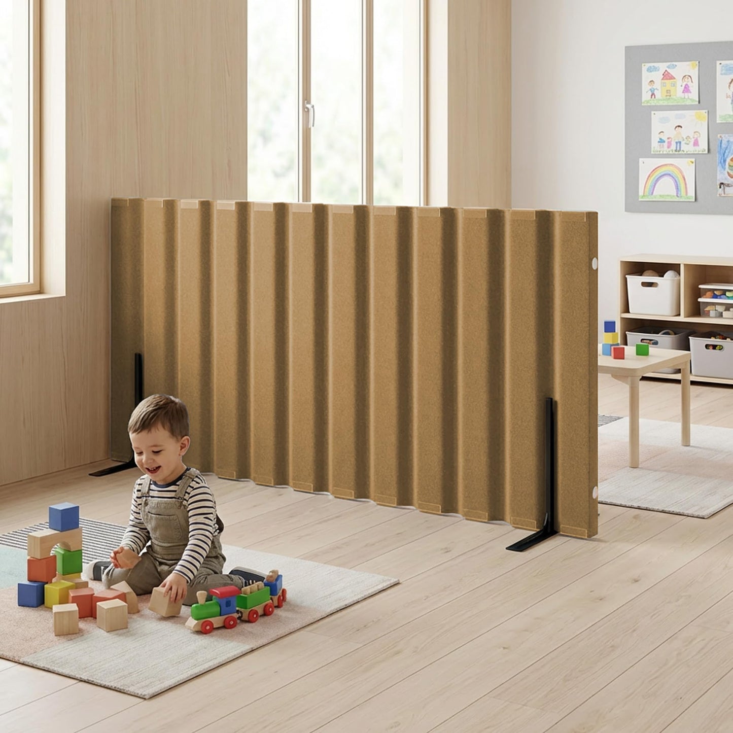 Children’s Factory 30" x 6' Quiet Divider With Sound Dampening Panels, Freestanding Room Divider Wall, Natural Tan