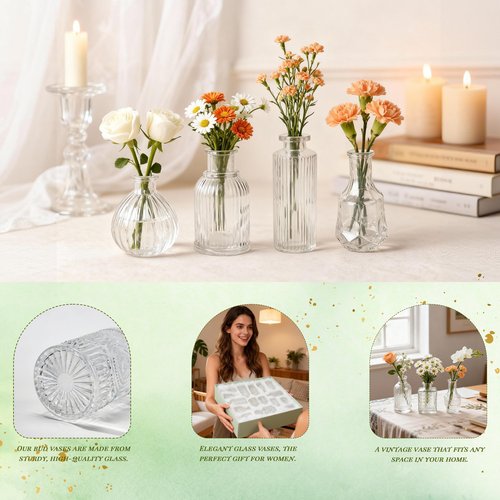 Der Rose Glass Bud Vases Set of 32 Small Clear Flower Vases for Rustic Wedding Centerpieces Table Decorations and Home Office Decor(Clear)