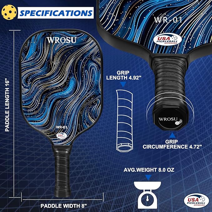 Carbon Fiber Pickleball Paddles Set of 4 or 2 Rackets,USAPA Approved Carbon Fiber Surface Pickle Ball Equipment Sets PP Honeycomb Core Pickleball Rackets & Accessories for Men,Women,Kids,Adults