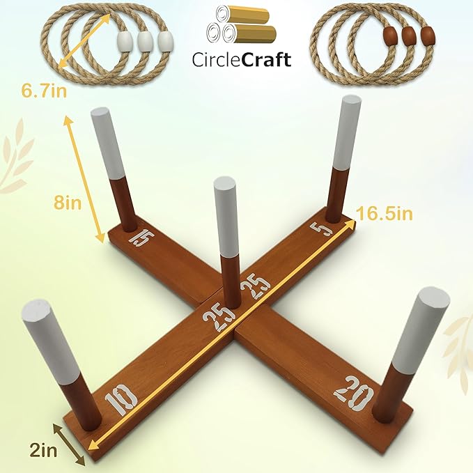 Outdoor Ring Toss Game for Adults - Perfect Lawn and Backyard Game for Adults and Family - Outdoor Yard Games for Fun Activities on Easter and Festivals - Wooden Ring Toss with Carrying Case