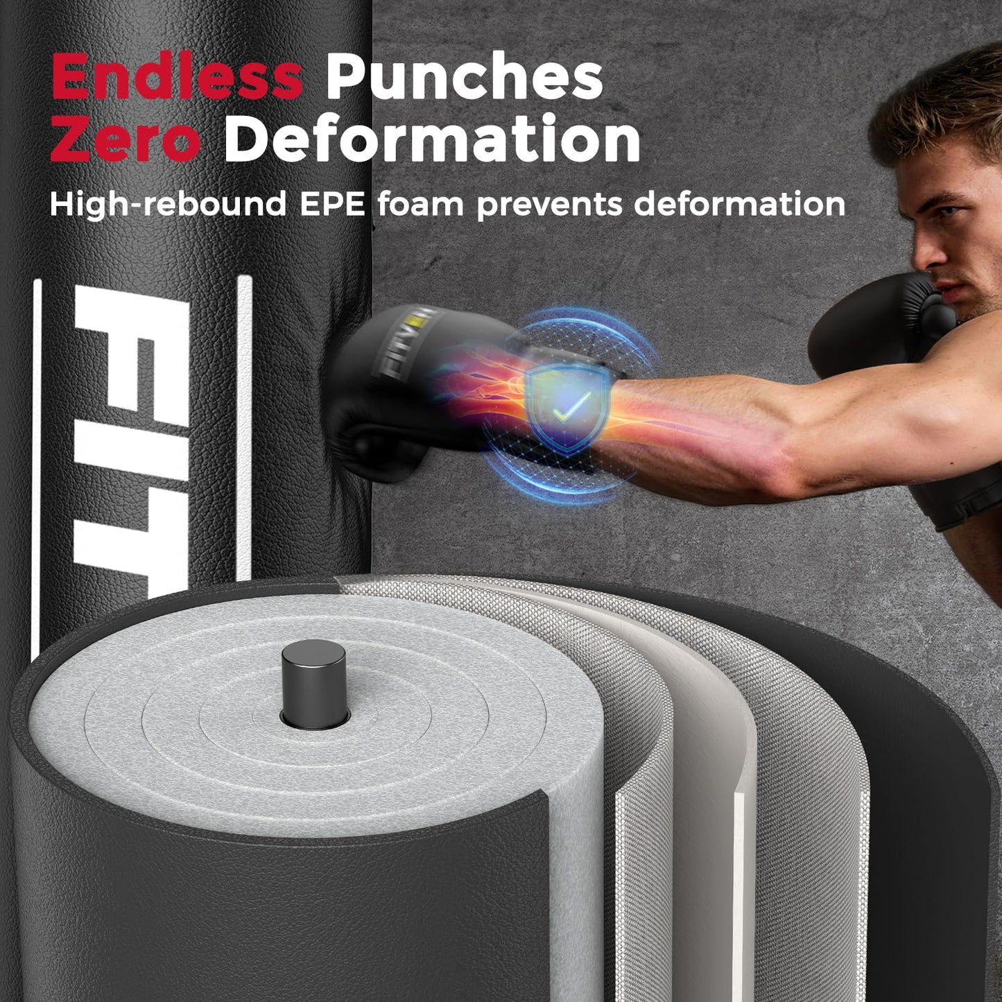 FITVEN Freestanding Punching Bag 70''-190lbs with Boxing Gloves Heavy Boxing Bag with Suction Cup Base - Men Stand Kickboxing Bag for Home Office