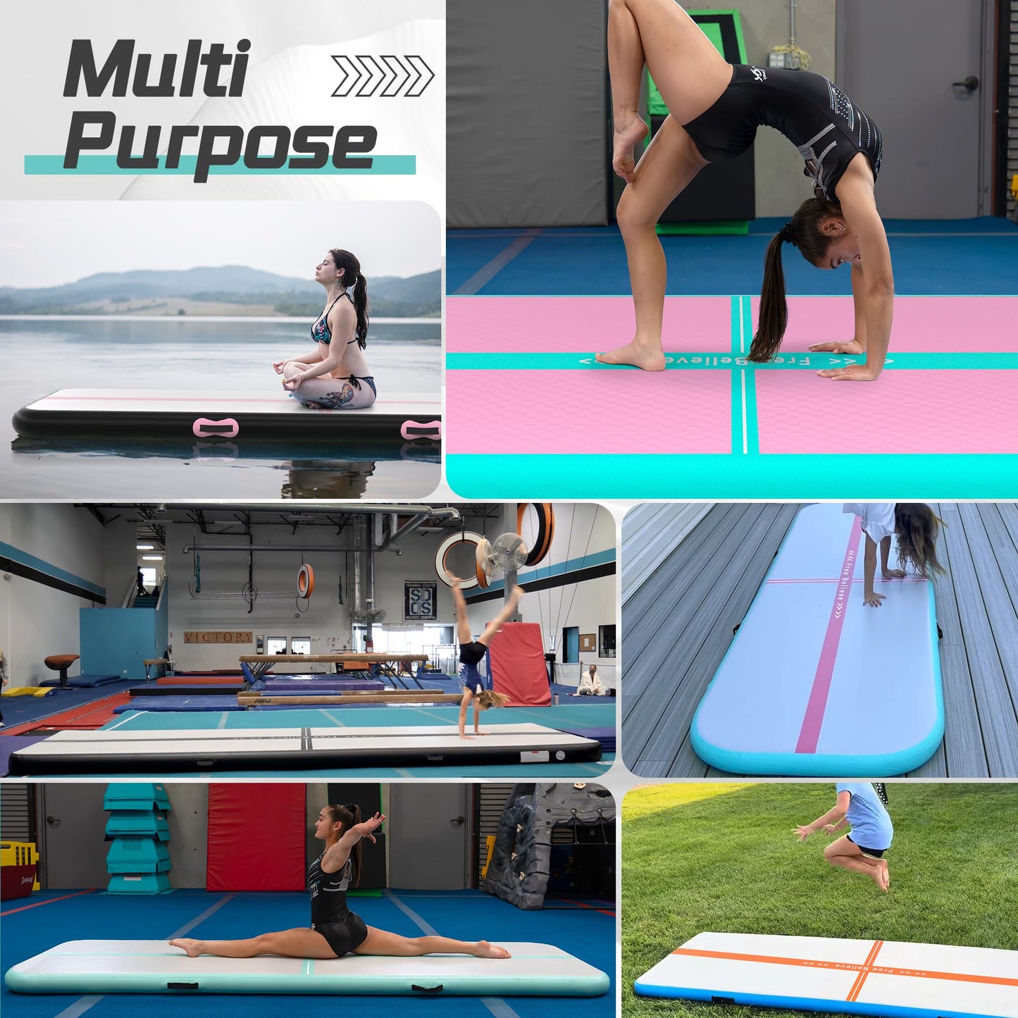 Gymnastics Air Mat 10/13/16/20Ft Inflatable Tumbling Track Mats with Pump 4/6 Inches Think Tumbling Mats Blow Up Training Mat for Home Yoga Cheerleading Water