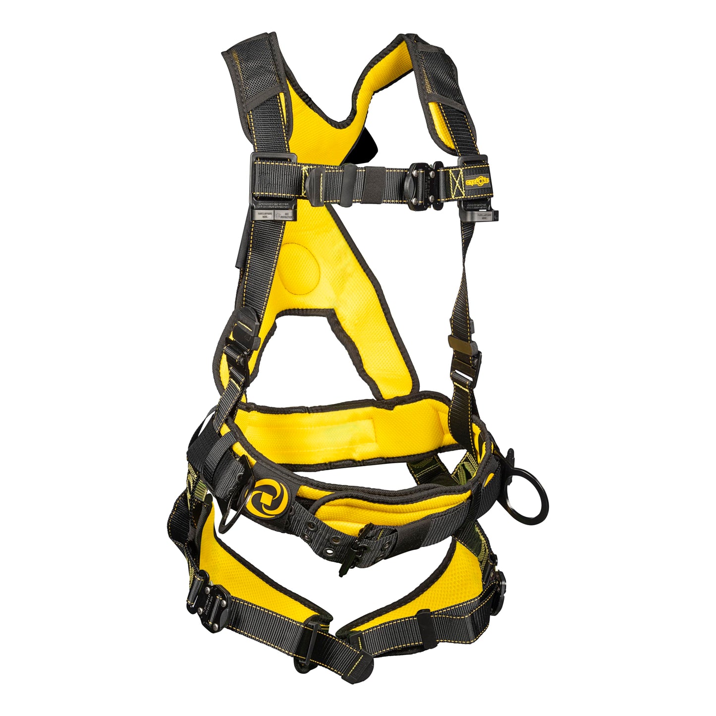 Guardian 21035 Cyclone Construction Harness with Waist Pad | Side D-Rings | Quick Connect Leg | OSHA & ANSI Compliant | Black/Yellow | XL
