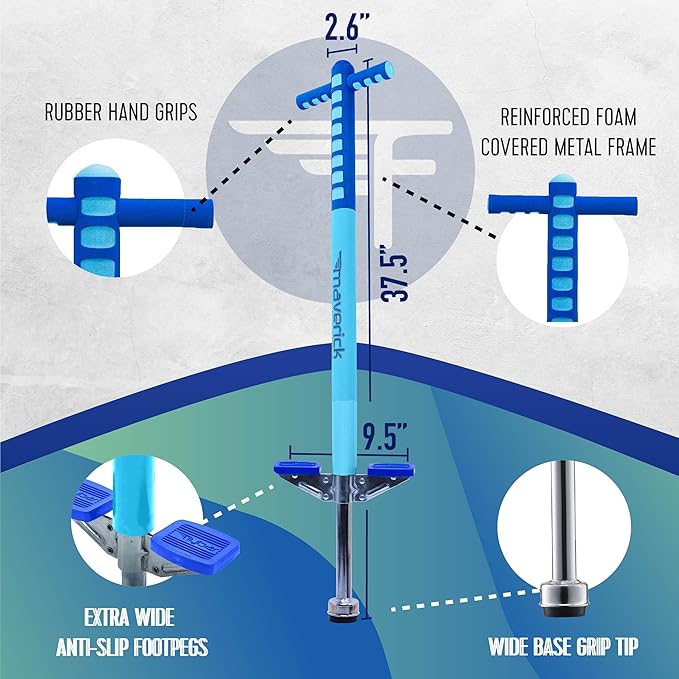 Flybar Maverick Pogo Stick for Kids Ages 5+, 40 to 80 Pounds, Perfect for Beginners, Easy Grip Handles, Anti-Slip Pegs, Outdoor Jumper Toys for Boys & Girls, Outside Toys for Kids