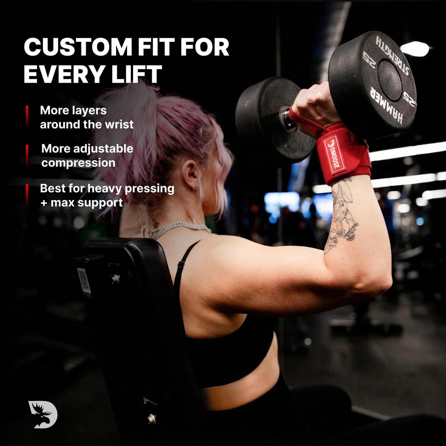 DMoose Wrist Wraps Weightlifting Men 12 and 18 Inches Thumb Loops with Wrist Support for Workouts Powerlifting Wrist Straps for Weight Lifting Men and Women American III