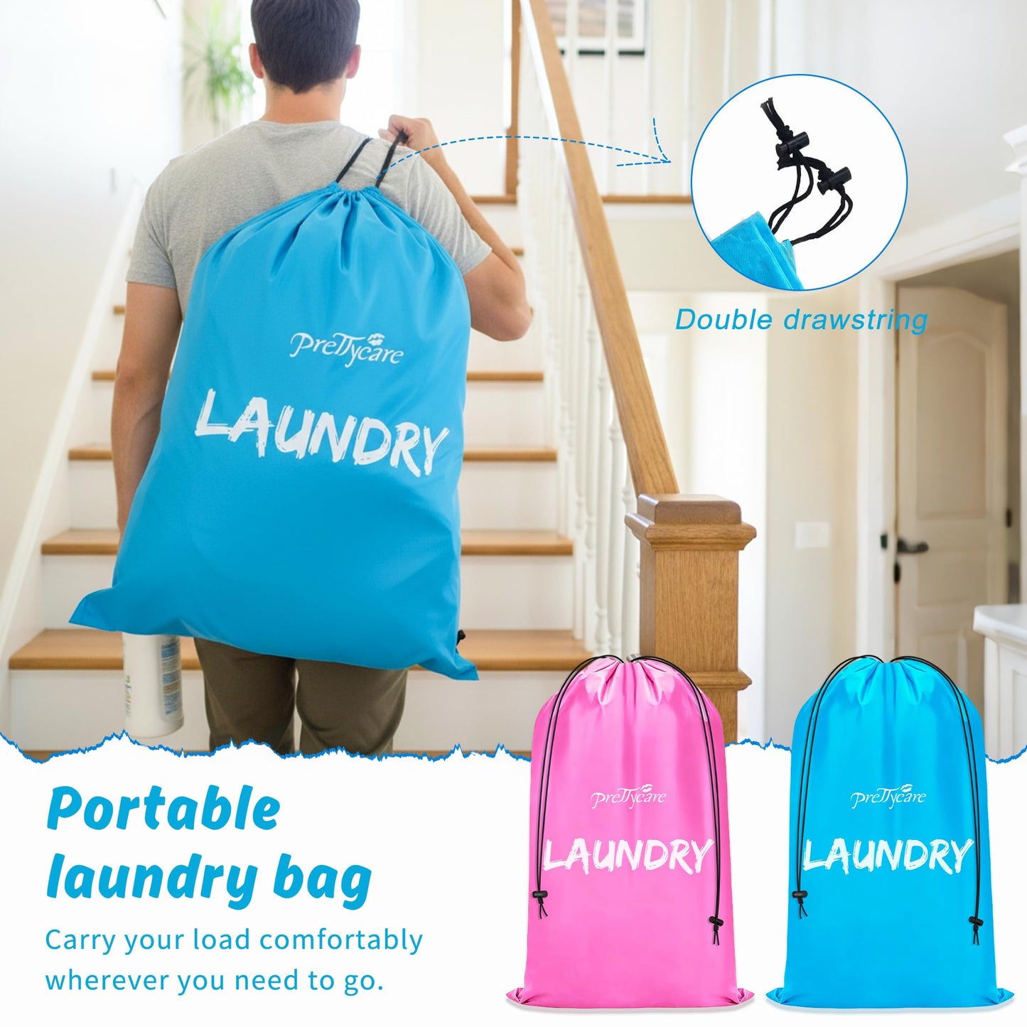 PrettyCare 2 XL (35.5 x 23.6 in) Travel Laundry Bags for Delicates, Washable Dirty Clothes Organizer - Easy to Hold 4 Loads of Laundry, Large Enougha for Laundry Hamper or Basket Travel Essentials