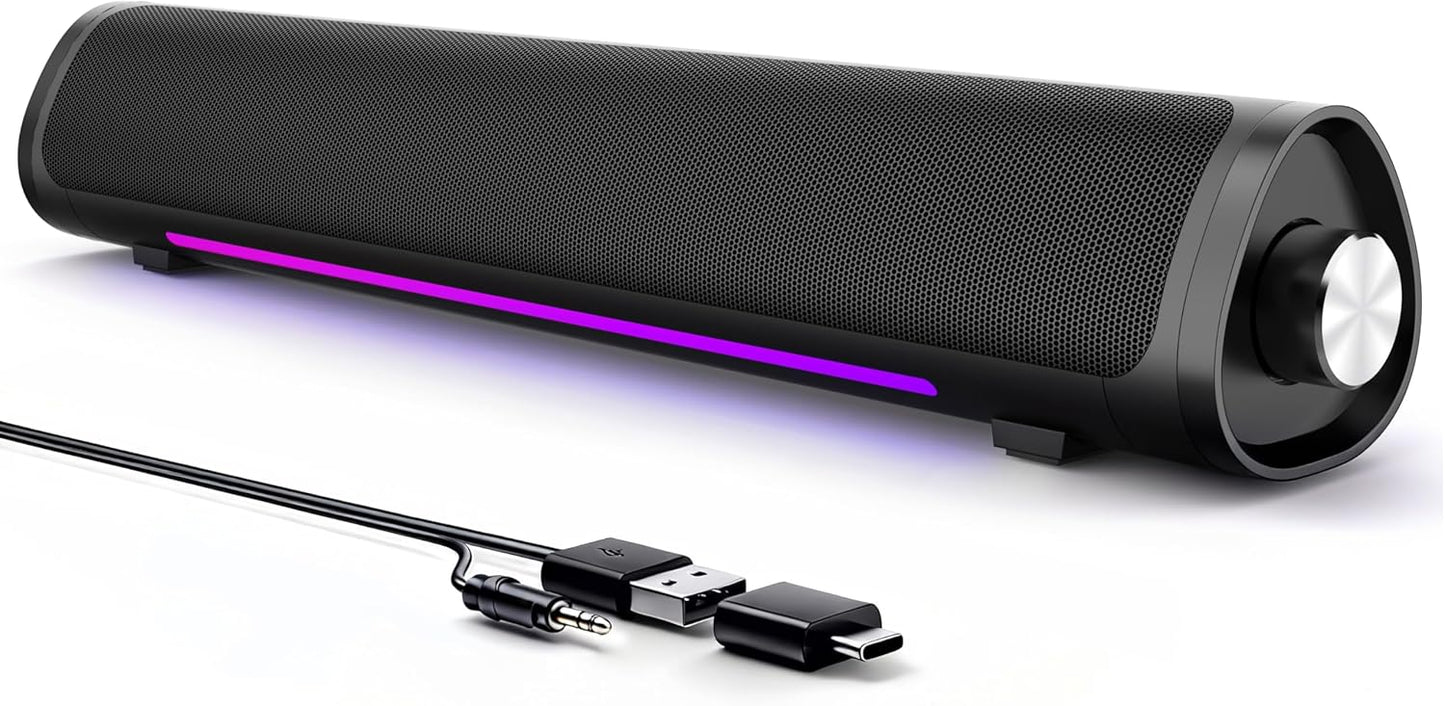 Auphyra 3.5mm Computer Speakers for Desktop PC, Gaming PC Sound Bar, Plug and Play - USB Power with Audio, RGB Gradient