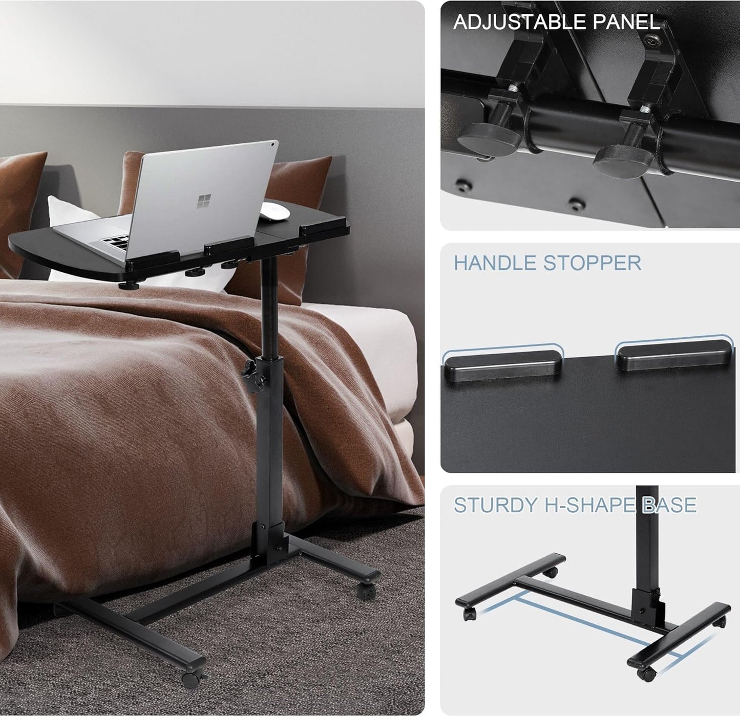 F2C 360 Portable Adjustable Height Swivel Laptop Desk PC Computer Mobile Notebook Laptop Stand Rolling Table Desk Cart