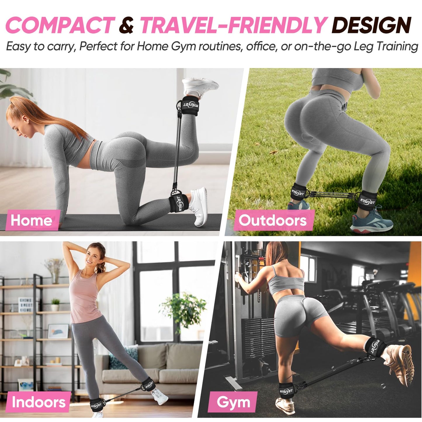 NTIUYOT Ankle Resistance Bands with Cuffs, Workout Sets for Women, Resistance Bands for Working Out, Resistance Band for Leg, Workout Equipment, Home Gym Exercise Bands for Butt Lift Leg Training