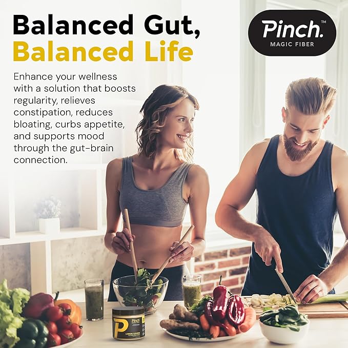 Pinch Magic Sugar Free Fiber Powder ??Light Lemon Ginger Psyllium Husk with Bromelain & Vitamins C & D ??Vegan, Gluten-Free, Clean Label, USA-Made, GMP-Certified ??28-Day Supply