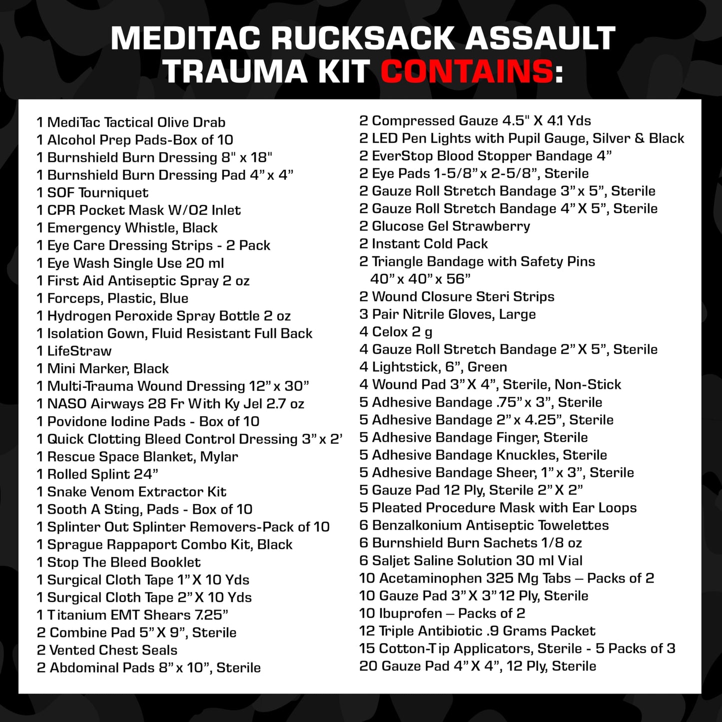 MediTac Rucksack Assault Trauma Tactical Kit Feat. SOF Tourniquet, Chest Seals, Clotting Gauze – Olive Drab
