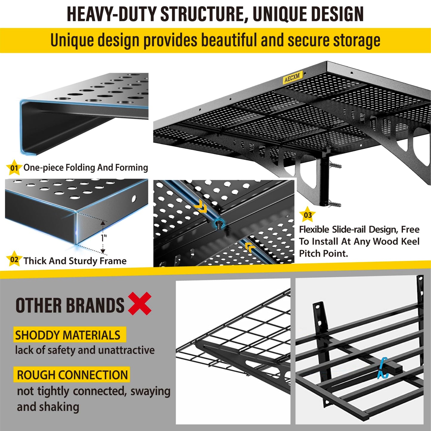 Aecxm 4-Pack 2x3ft Adjustable Garage Wall Shelving 1120lbs Load Capacity Heavy Duty Wall Mounted Storage Shelf Metal Floating Shelves for Garage(Black)