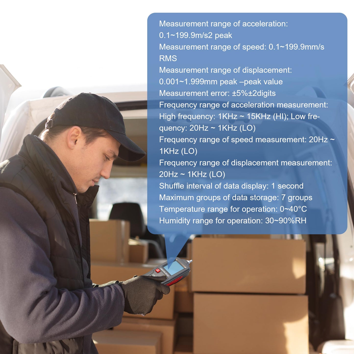 AMTAST Vibration Meter Digital Vibration Meter Measures 0.1~199.9m/s² Acceleration, 0.001~1.999mm Displacement & 0.1~199.9mm/s Velocity Vibration Detector Used for Industrial (Model AMF116)