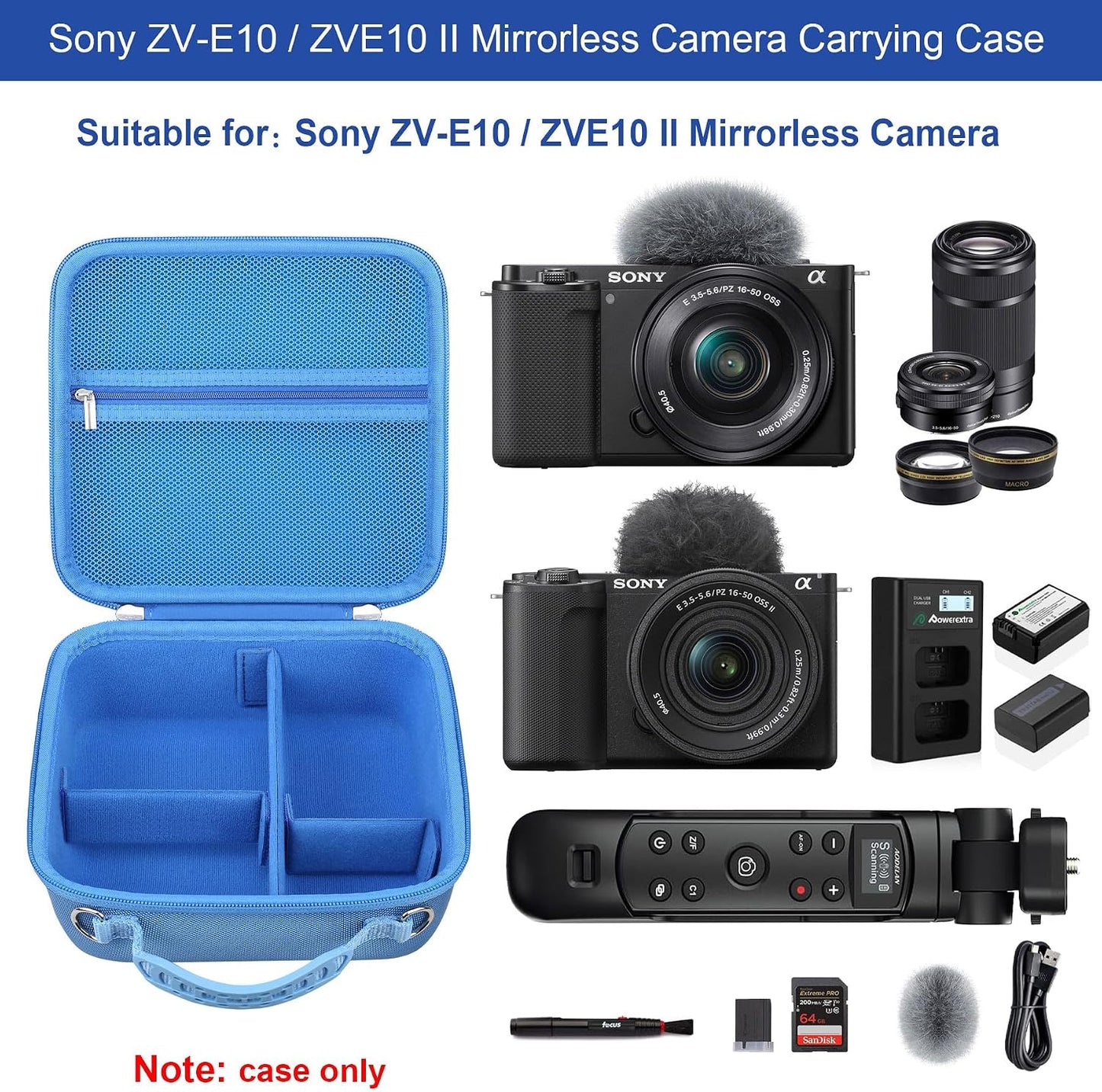 ZV-E10 ZVE10 Elonbo Carrying Case for Sony / II Mirrorless Camera, Portable Digital Camera Hard Travel Bag Storage