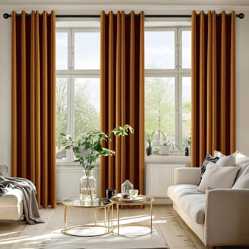MIULEE Blackout Curtains - Gold & Brown Thermal Insulated Drapes | 84-Inch Grommet Panels for Noise Reduction & Light Blocking