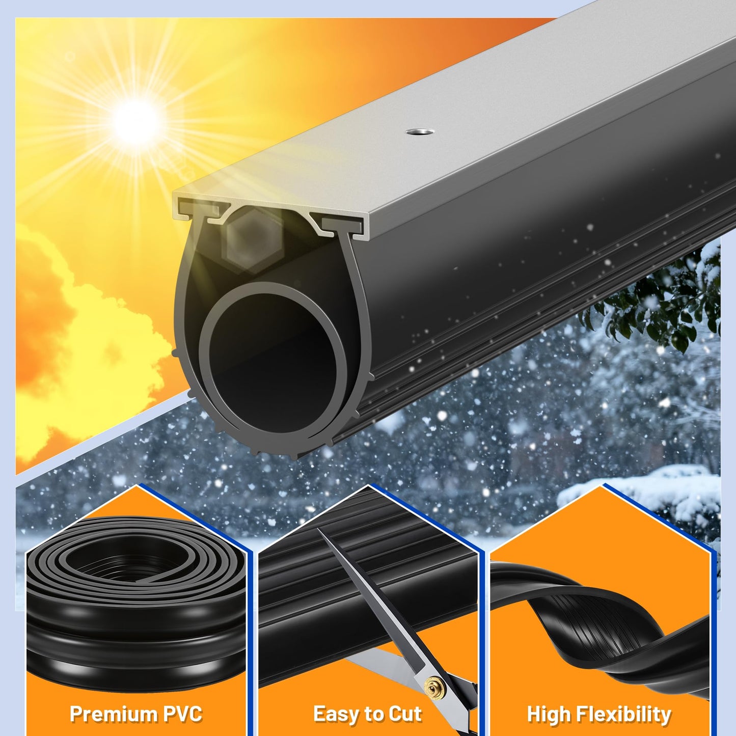 Bamgoten Garage Door Bottom Seal, 16.5FT Heavy-Duty Garage Door Seal with Aluminum Track Retainer Kit, Durable Universal U+O Ring Weather Stripping Rubber Simple Installation Black