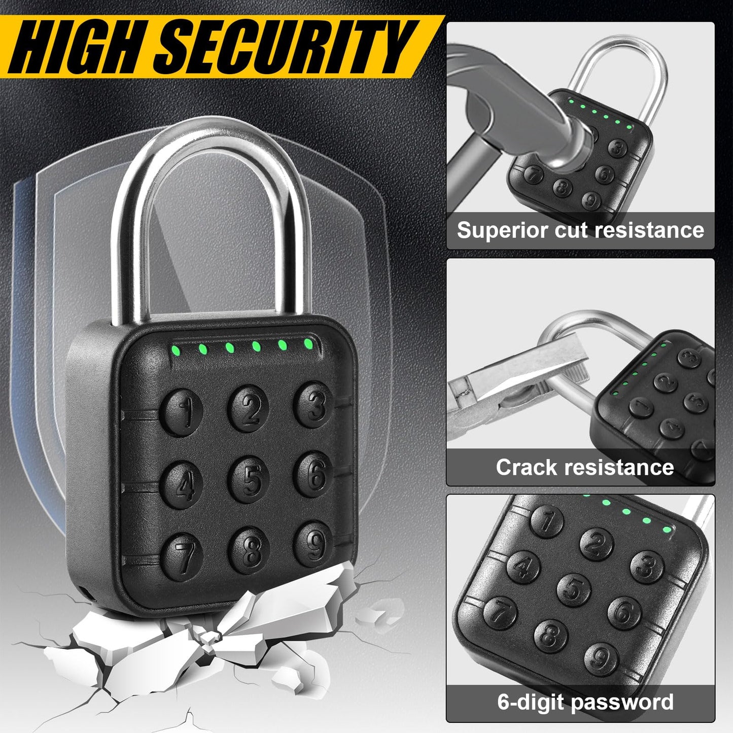 DELSWIN Combination Lock for Locker - 6-Digit Combo Lock Waterproof Smart Padlock for School Gym Lockers, Gates, Fence and Storage Unit (Black)