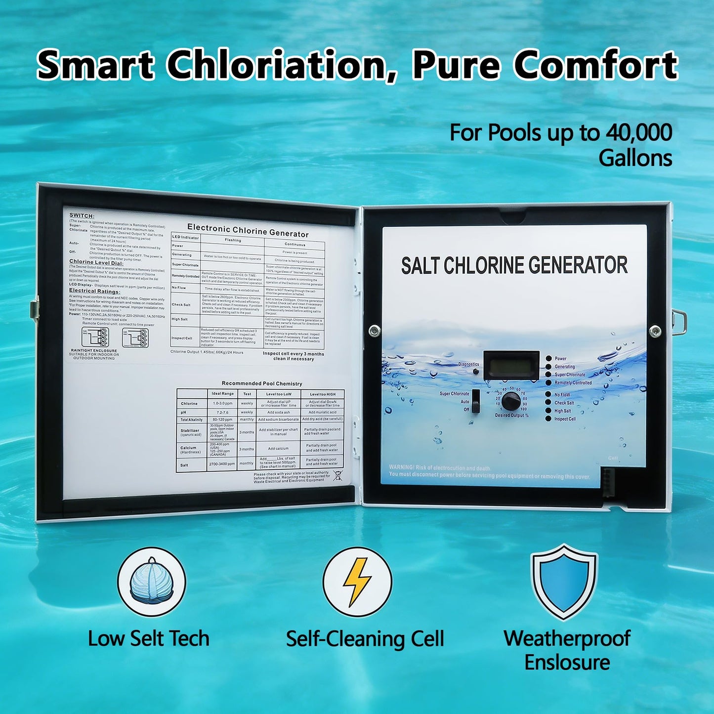 FOWBOA 2026 Enhanced Version GLX-CTL-RITE Control Unit Replacement for Hayward AQR Goldline Aqua Rite Electronic Salt Chlorine Generator, Compatible with T-Cell-3, T-Cell-9 and T-CELL-15 Salt Cell