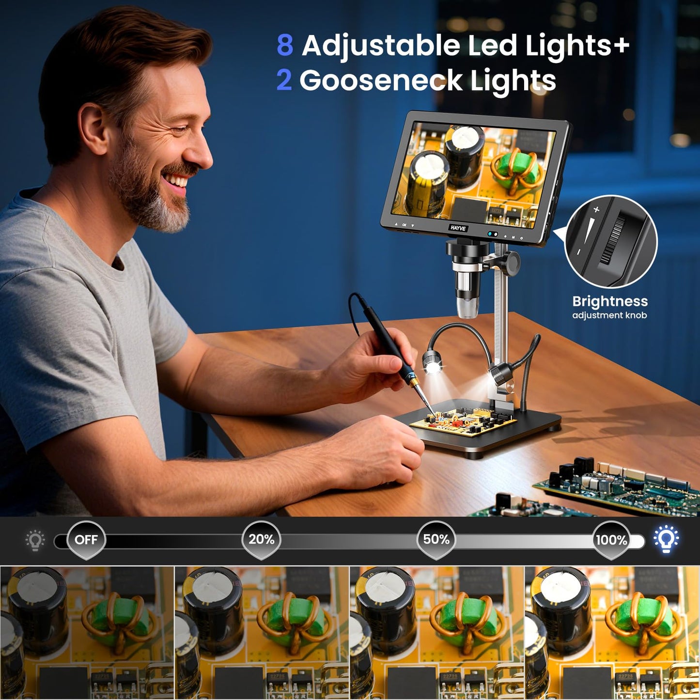 Hayve DM13 10.1 Inch LCD Digital Microscope, 16MP 2000X HD IPS Soldering Microscopes for Adults, Electronics Repair, Coin Microscope Magnifier for Error Coins with Screen, 10 LED Lights
