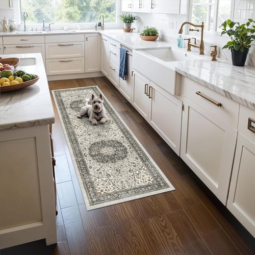 Hallway Runner Rug - Oriental Washable 2x5 | Stain Resistant, Ultra Soft Indoor Carpet in Grey