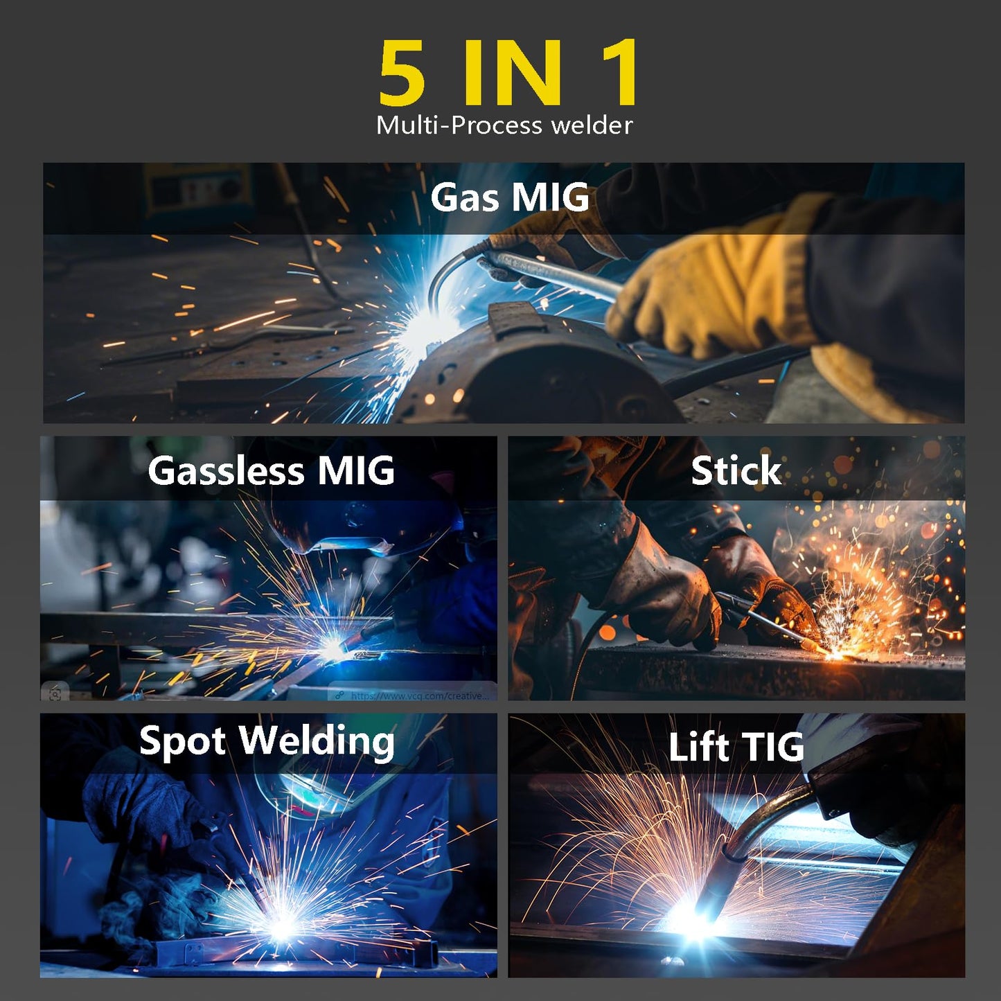 MYCASS 250A MIG Welder,5 in 1 Gas MIG/Gasless Flux Core/Stick/Lift TIG/Spot Welding/Spool Gun Compatible Aluminum Welding Machine Large LED Display 110V/220V Multi Process Welder