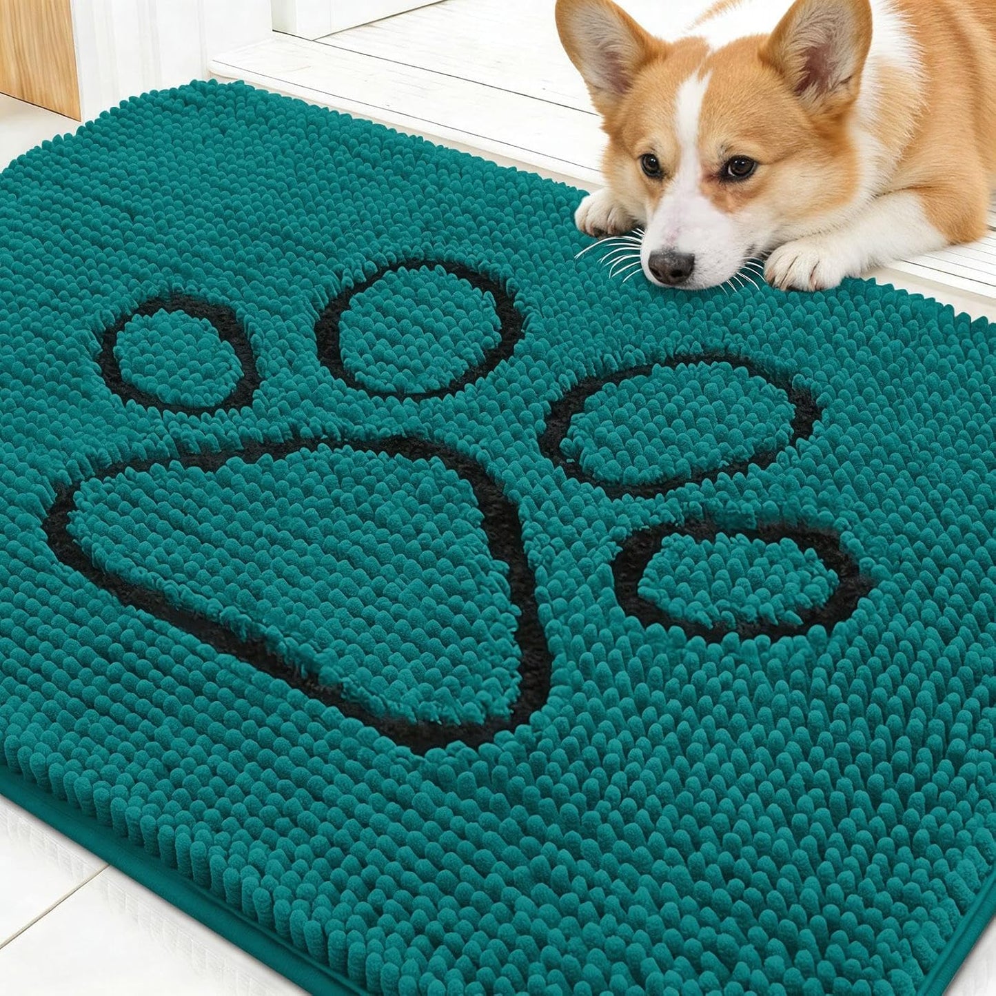 OLANLY Dog Door Mat - Absorbent Non-Slip Mud Mat for Muddy Paws | 30x20 Inches, Lake Blue Design