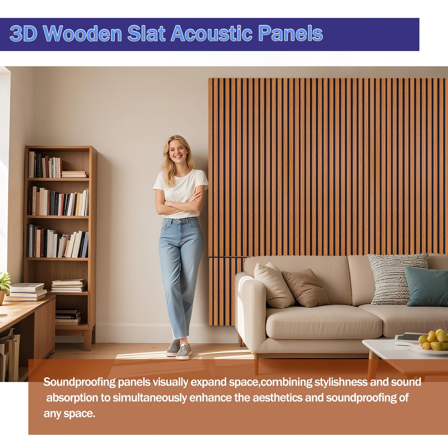 4-Piece Wood Slat Panels for Wall,47.2" x 23.6" Wood Panels Acoustic Panel Soundproof Wooden Paneling for Interior Wall Decor(Teak)