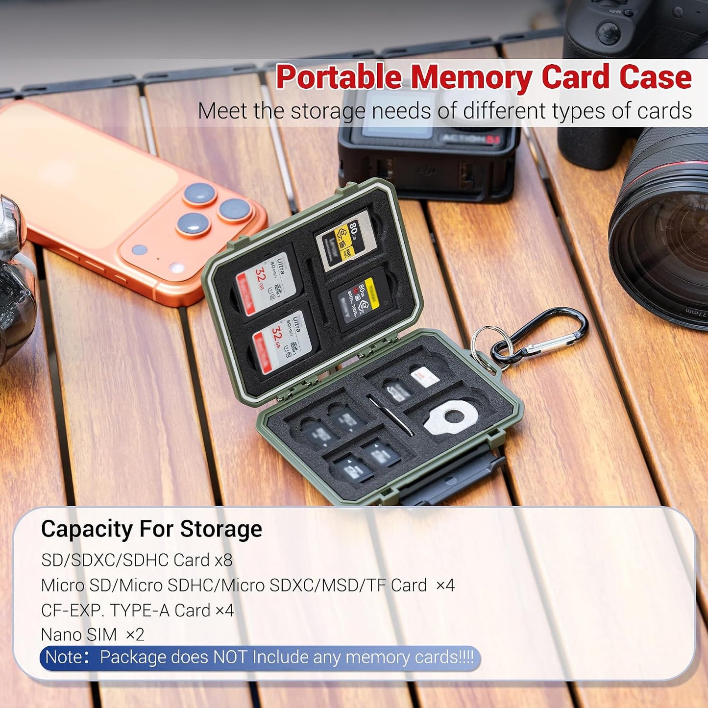 Kiorafoto 18 IP67 8 4 4 2 Memory Card Case with Slots, Waterproof Anti-Shock Travel Camera Memory Card Holder for SD