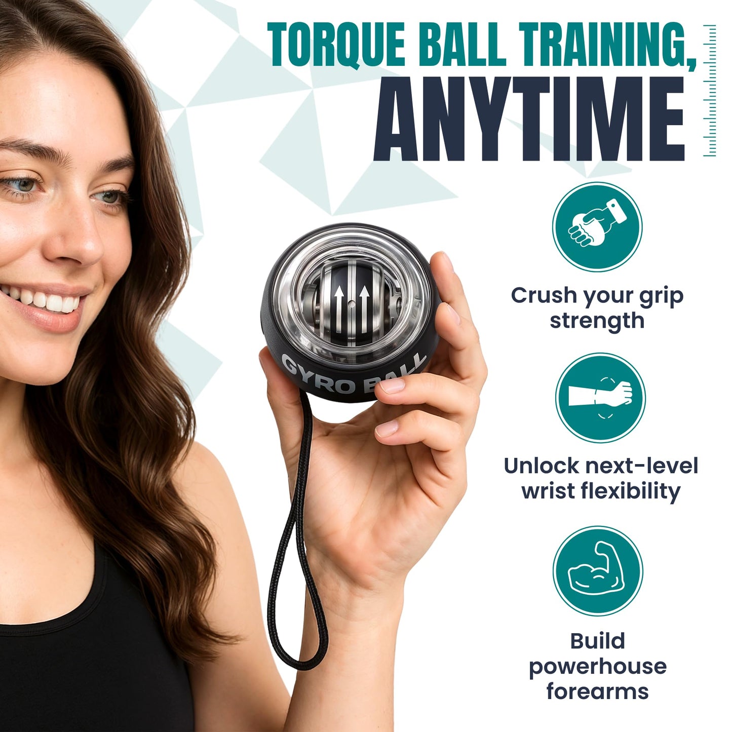 Nexfit Torque Ball Hand Exerciser - Wrist Power Gyro Ball & Forearm Exerciser – Premium Wrist Strengthener for Fitness, Rehab, Stress Relief & Dexterity Training – Portable, Gift-Ready for Adults (Black)