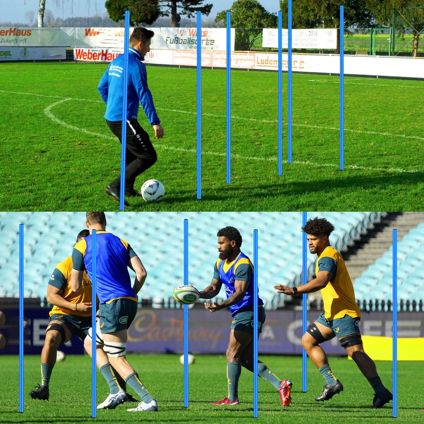 TOBWOLF 6PCS 6FT Adjustable Football Agility Training Poles, Flexible Soccer Agility Poles Soccer Training Sticks, Outdoor Sports Coaching Sticks for Youth Adult Athletes Speed Agility Training, Blue