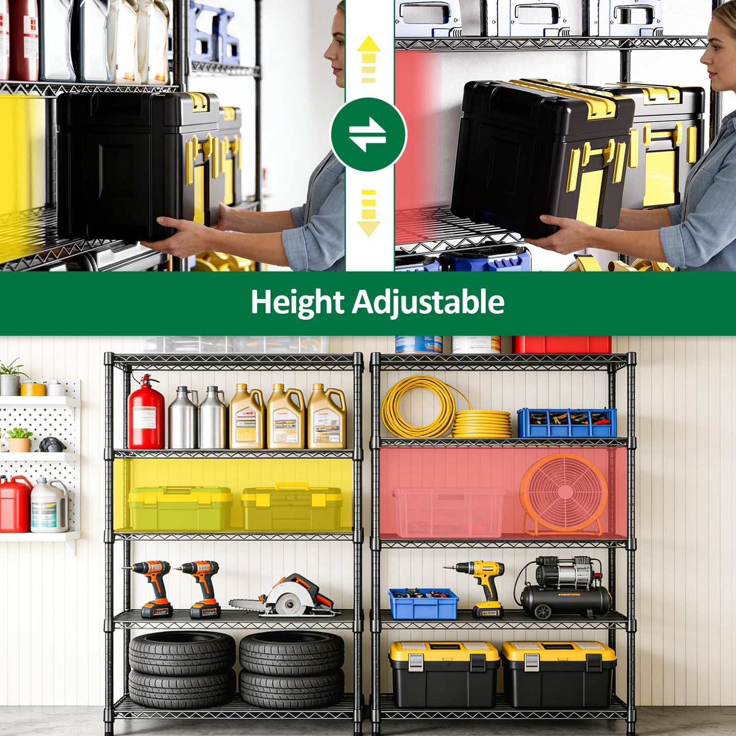 IZEUK 5-Tier Heavy Duty Metal Storage Shelving Unit, Adjustable Steel Wire Rack Shelf Organizer for Garage, Kitchen, Basement, Laundry, Office(Black, 17.7" D x 47.2" W x 72.3" H, 1750 lbs Capacity)