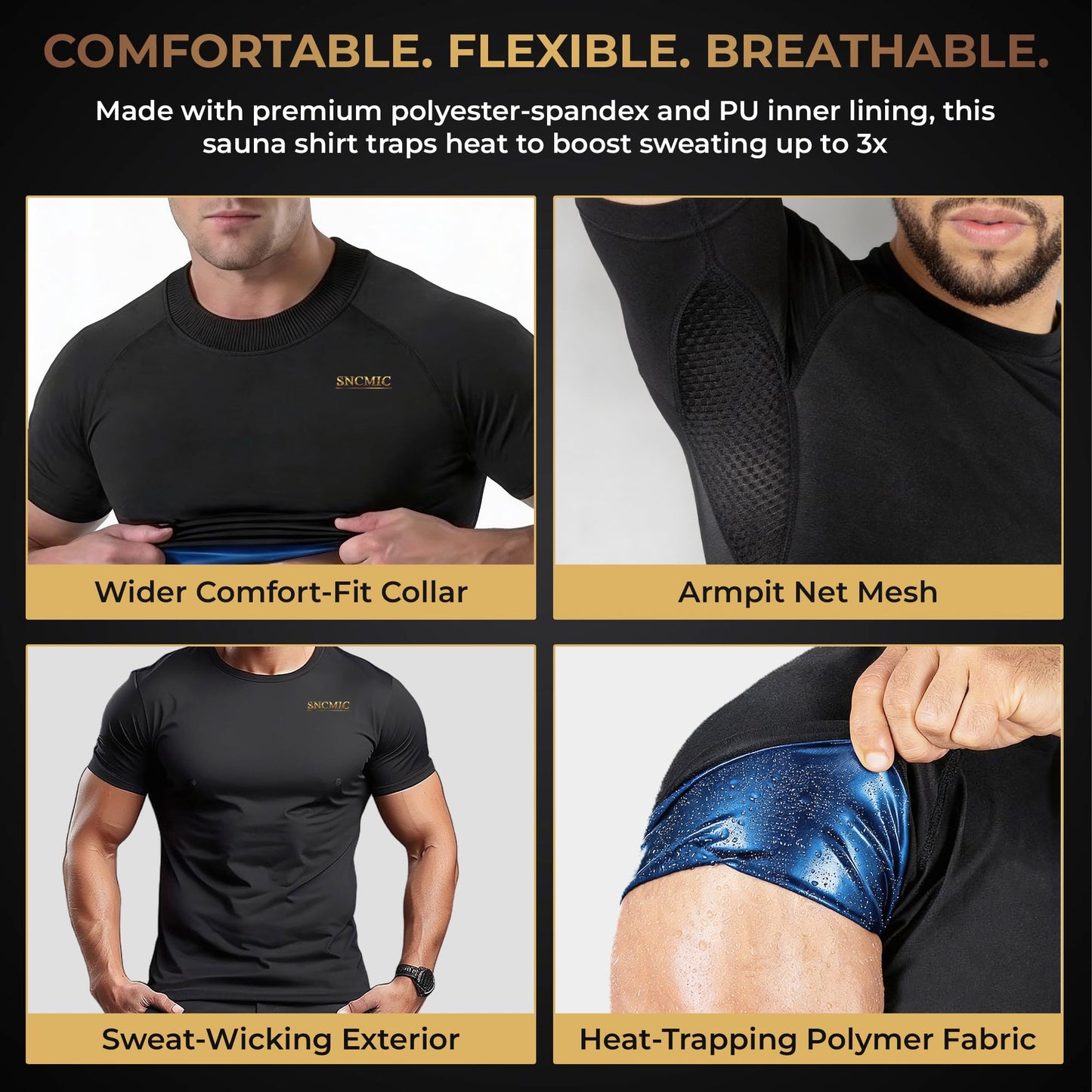 SNCMIC Sauna Shirt for Men – Compression Heat Trapping Workout Shirt – Sweat Enhancing Gym T-Shirt for Weight Loss & Body Shaping (5XL)