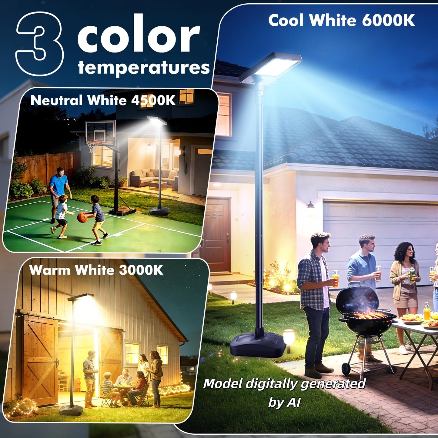 102" Solar Outdoor Street Lights with Pole & Remote, Removable IP65 Waterproof LED Solar Flood Motion Post Light, Dusk to Dawn Solar Floor Lamp for House, Yard, Garden, Patio, Lawn, Garage, Driveway