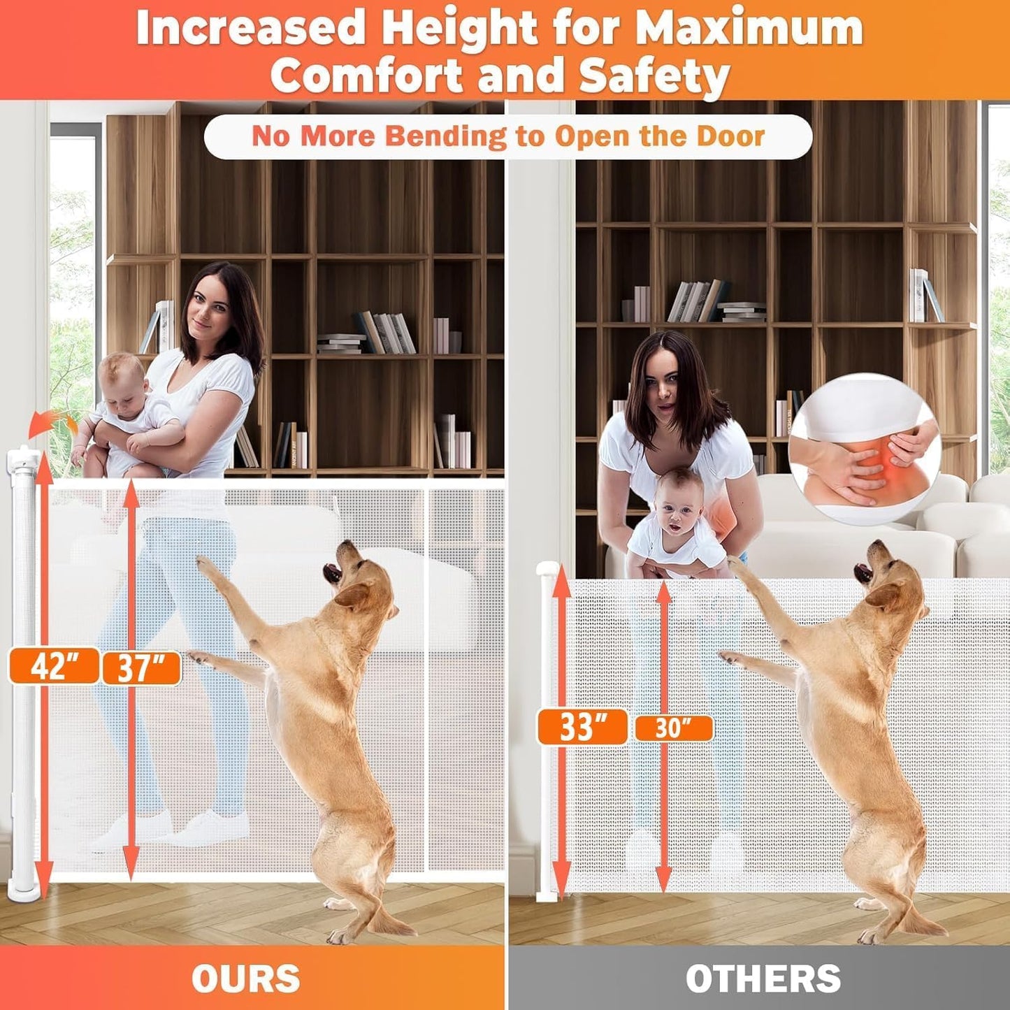 19.7ft Retractable Baby Gates Dog Gate - 236" Extra Wide Expandable Child Safety Gate,37" Tall Toddler Pet Mesh Gate with Reinforced Strips for Doorways,Stairs,Hallways,Outdoor & Indoor Large Openings
