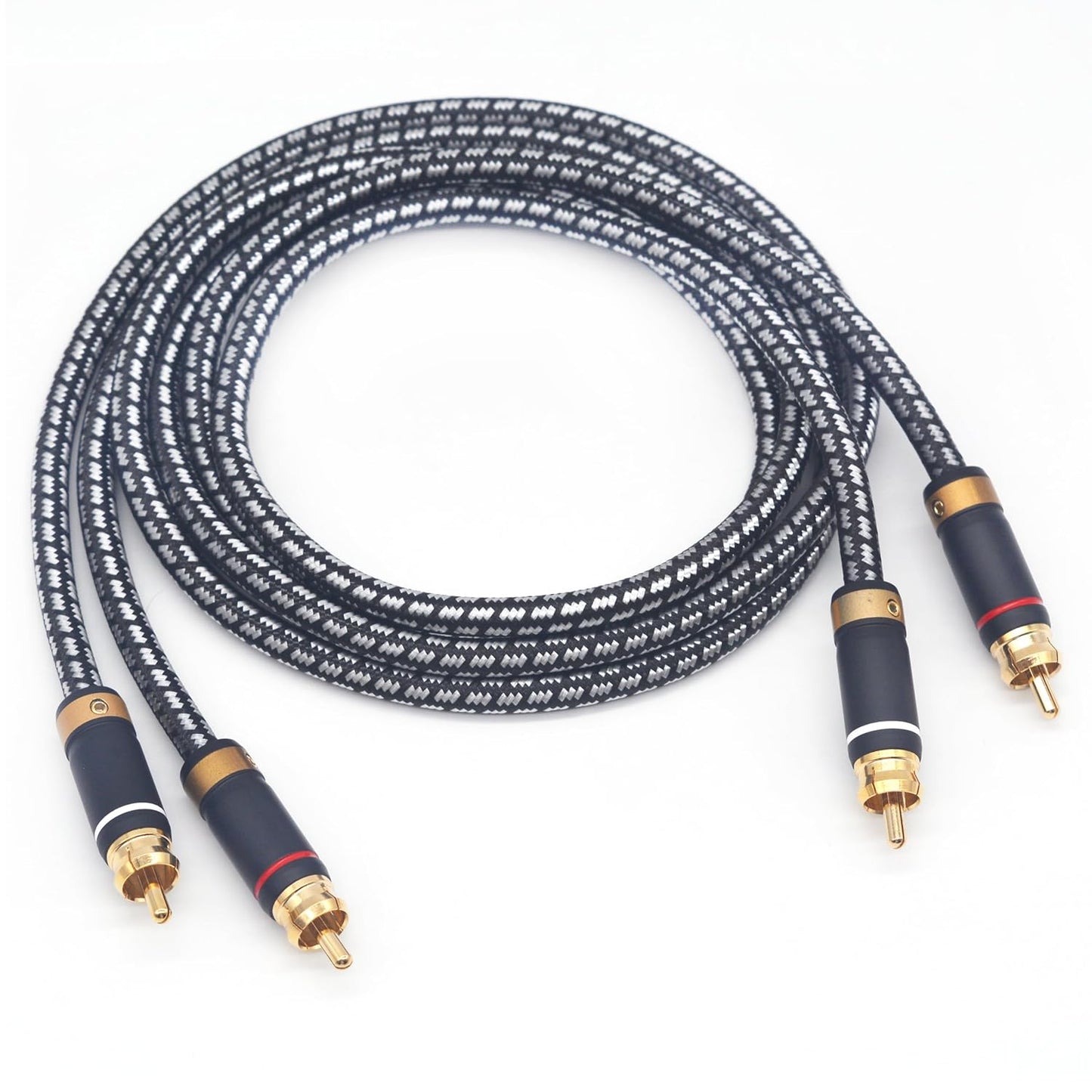Veimeitk 2 2 24K (3.2FT/1m) RCA to RCA Audio Cable Silvered-Plated OFC Core Gold-Plated Pure Copper Shell Braided
