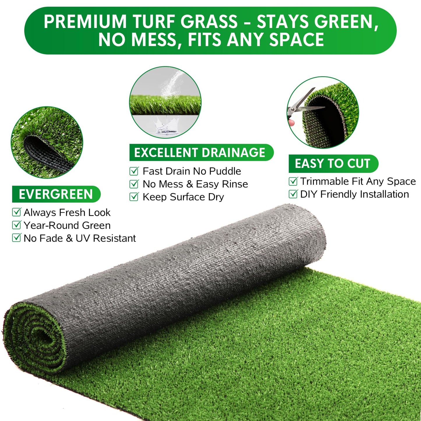 XLX TURF Artificial Grass Outdoor Runner Rug - 5FT x 10FT Fake Grass Carpet Low Pile Turf for Balcony Dogs Kids Playground - Pets Friendly