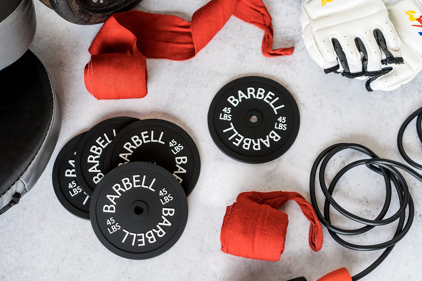 Barbell Bumper Plate Drink Coasters Set of 6, Round Black Silicone Coasters for Coffee Table, Absorbent Coaster for Drinks, Fitness Gym Gifts for Men & Women, Weightlifting Coaster Gym Accessories