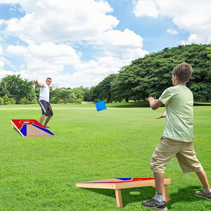Cornhole Board Set, Regulation Size 4 x 2FT/3 x 2FT Solid Wood Corn Hole Game Set with 8 Bean Bags,2 Cornhole Boards and 1 Carry Bag for Outdoor Beach Toss Games Competitions